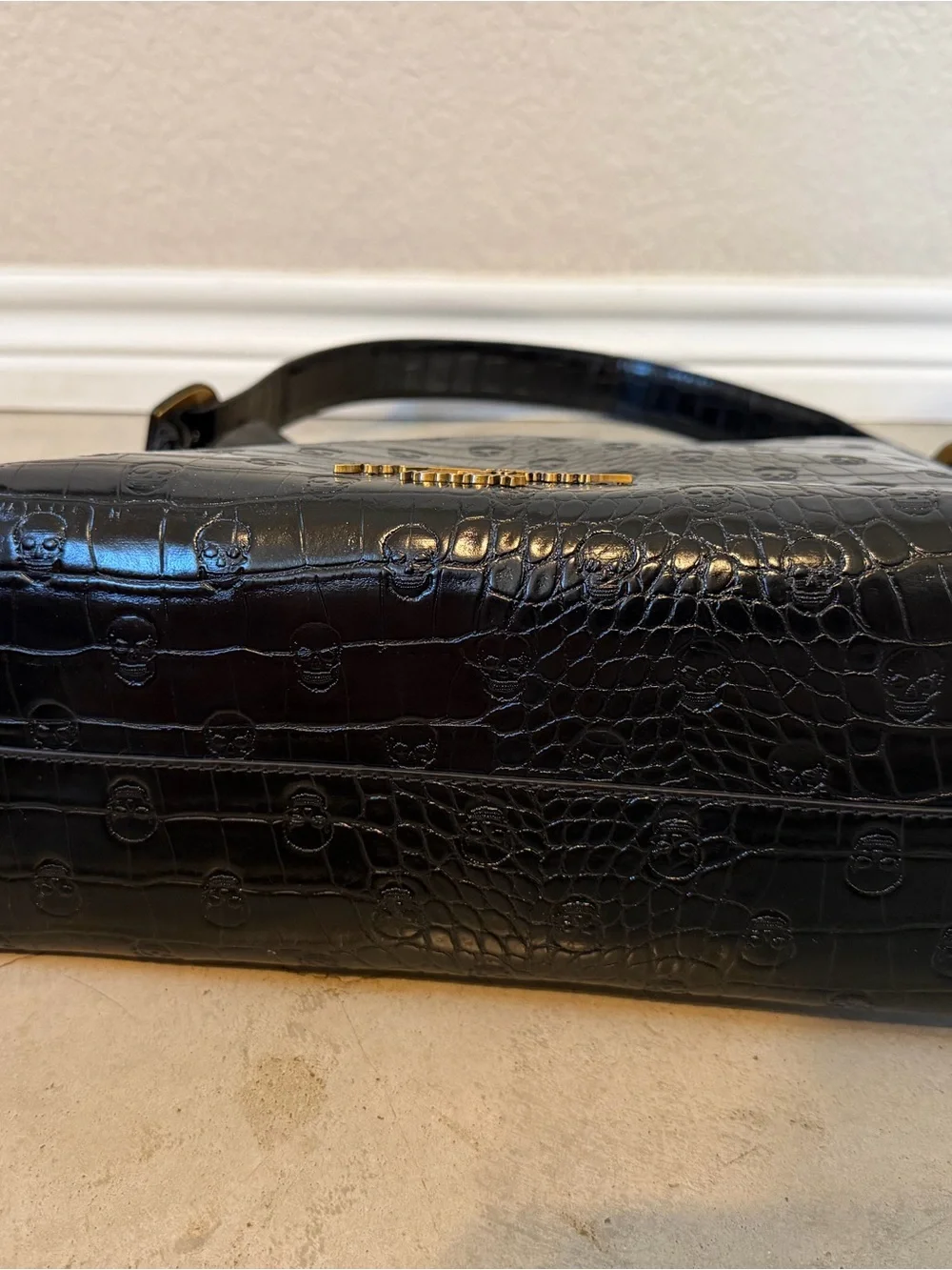 Betsey Johnson Black Croc-Embossed Hobo Bag
